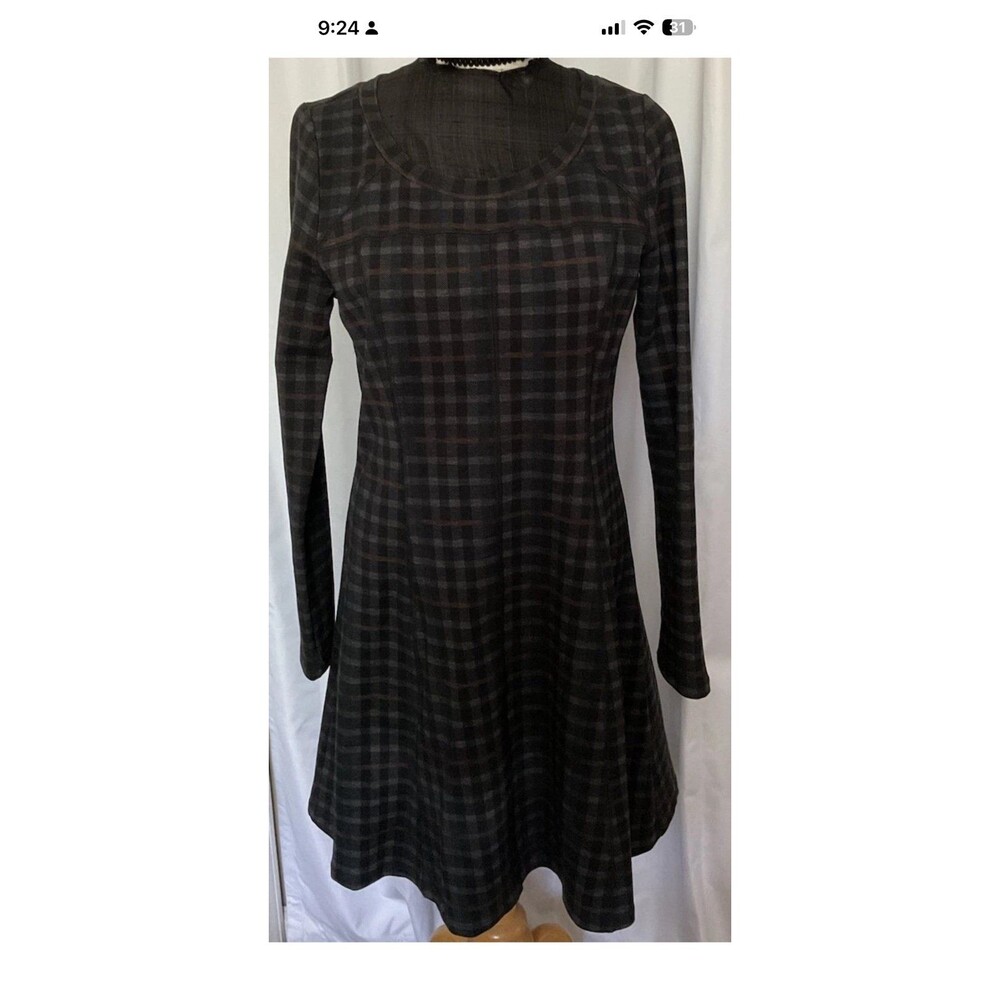 Altar’d State Women's (M) A-Line Swing Dress in Black/Gray Plaid Long Sleeves